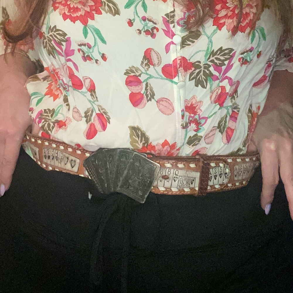 Poker deck of card themed leather belt